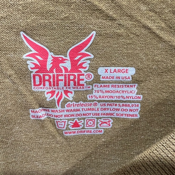 DRIFIRE FR Flame-Resistant Military Base Layer Long Sleeve Shirt Made in USA XL - Picture 6 of 7